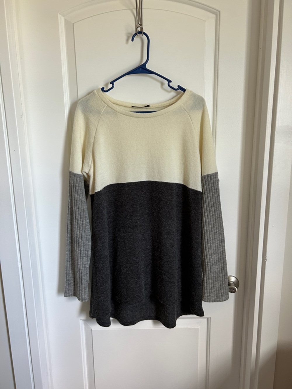 THML Ivory Ribbed Crewneck Top